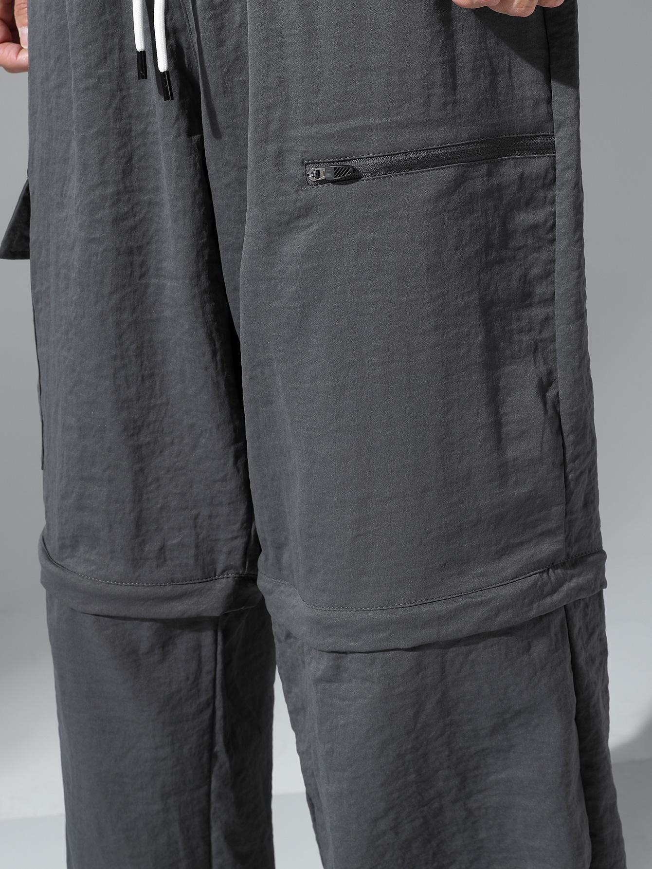 Men’s casual loose cargo pants; practical men’s cargo trousers; versatile two-way wear; straight-leg cargo long pants Menswear Streetwear Pocket Beige Athletic Stylish Dark Gray