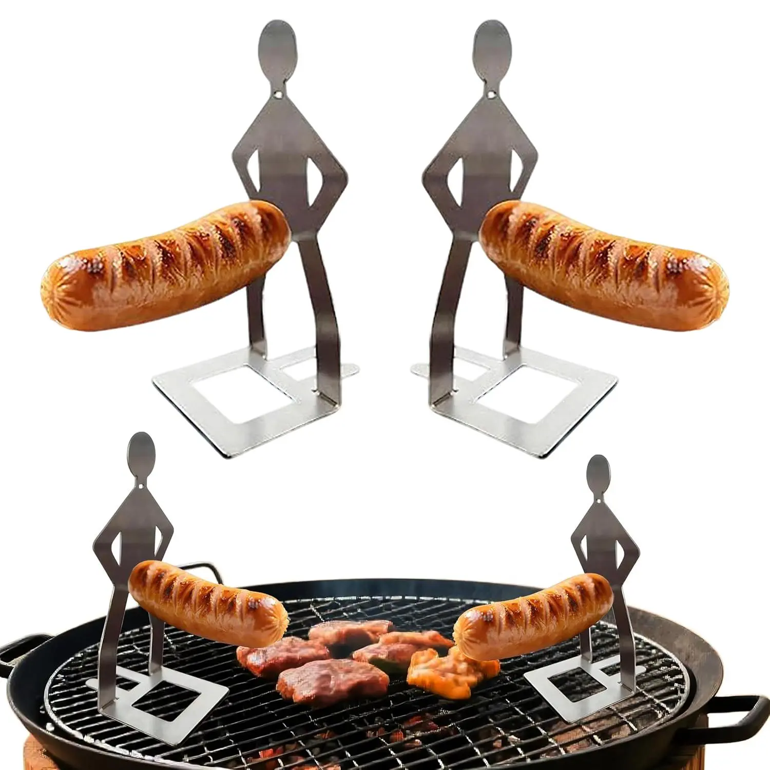 2-Piece Novelty Hot Dog Roaster, Funny Stainless Steel Humanoid Skewers for Camping Cooking & BBQ, Outdoor Cooking Equipment, Father's Day Gift