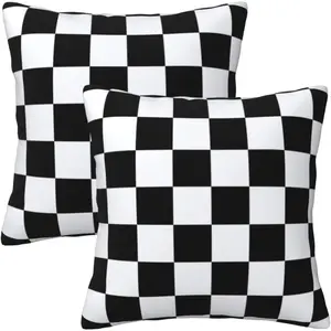 Black and White Checkered Throw Pillow Covers 18x18 Inch, Set of 2 Double-Sided Checkerboard Decorative Pillow Cases, Retro Race Flag Pattern Cushion Covers for Home Sofa Couch Living Room Bedroom