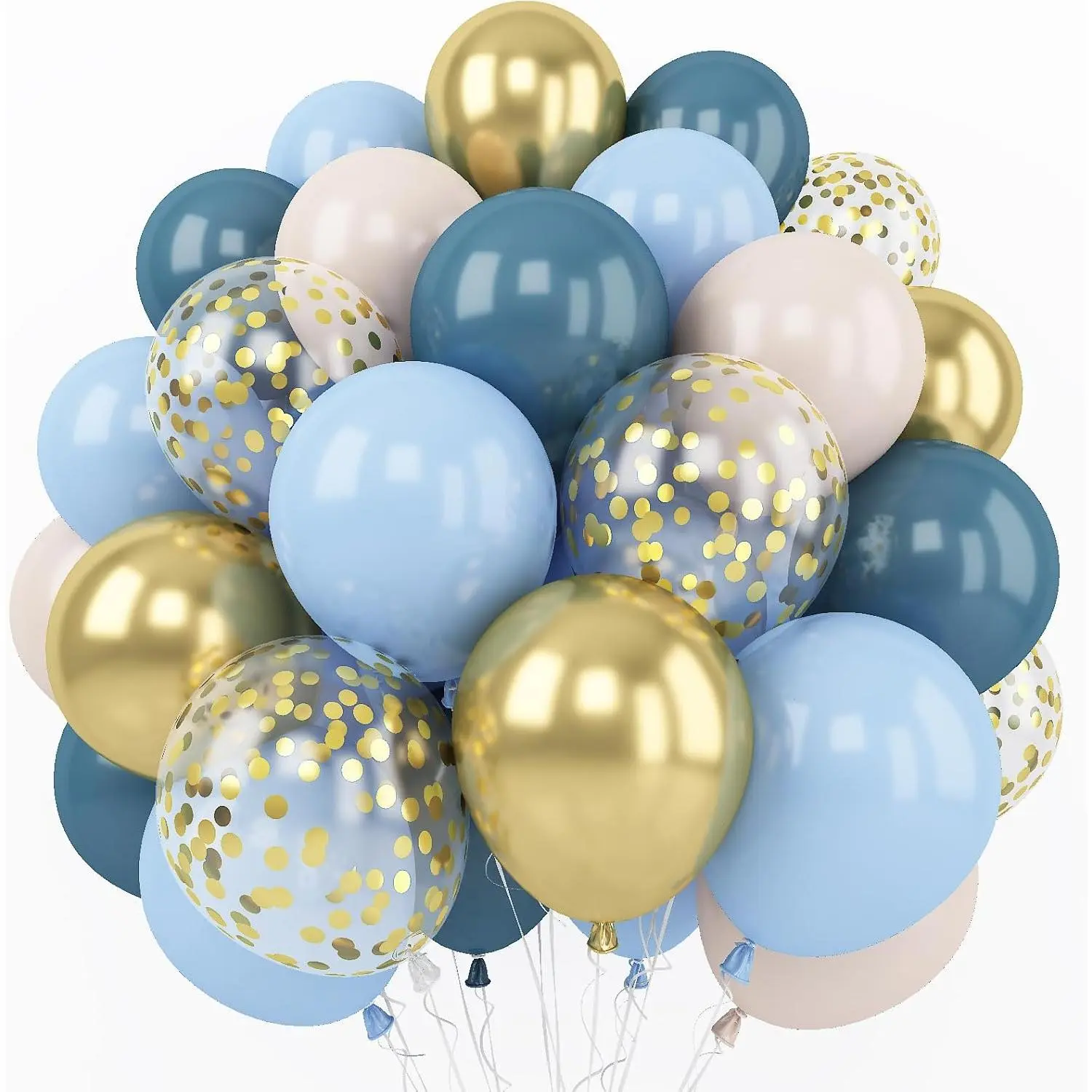 Dusty Blue Balloon Set, 60 Packs 12 Inches Metallic Chrome Gold Macaron Blue Ocean Blue White Sand Balloon Confetti Balloons for Boho Baby Shower Wedding Boy Birthday Graduation Decoration