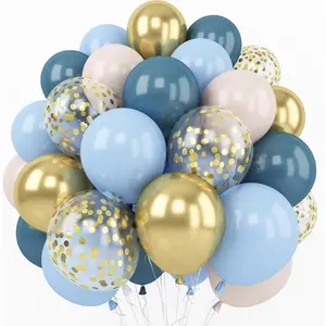 Dusty Blue Balloon Set, 60 Packs 12 Inches Metallic Chrome Gold Macaron Blue Ocean Blue White Sand Balloon Confetti Balloons for Boho Baby Shower Wedding Boy Birthday Graduation Decoration