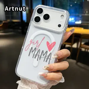 Magnetic Phone Case for iPhone 17 16  Pro Max Plus 15 14 13 12 11 Air E Girl Mama Love Printed Acrylic Hard Back Soft Silicone Edge Water-resistant Smartphone Cover for Girl