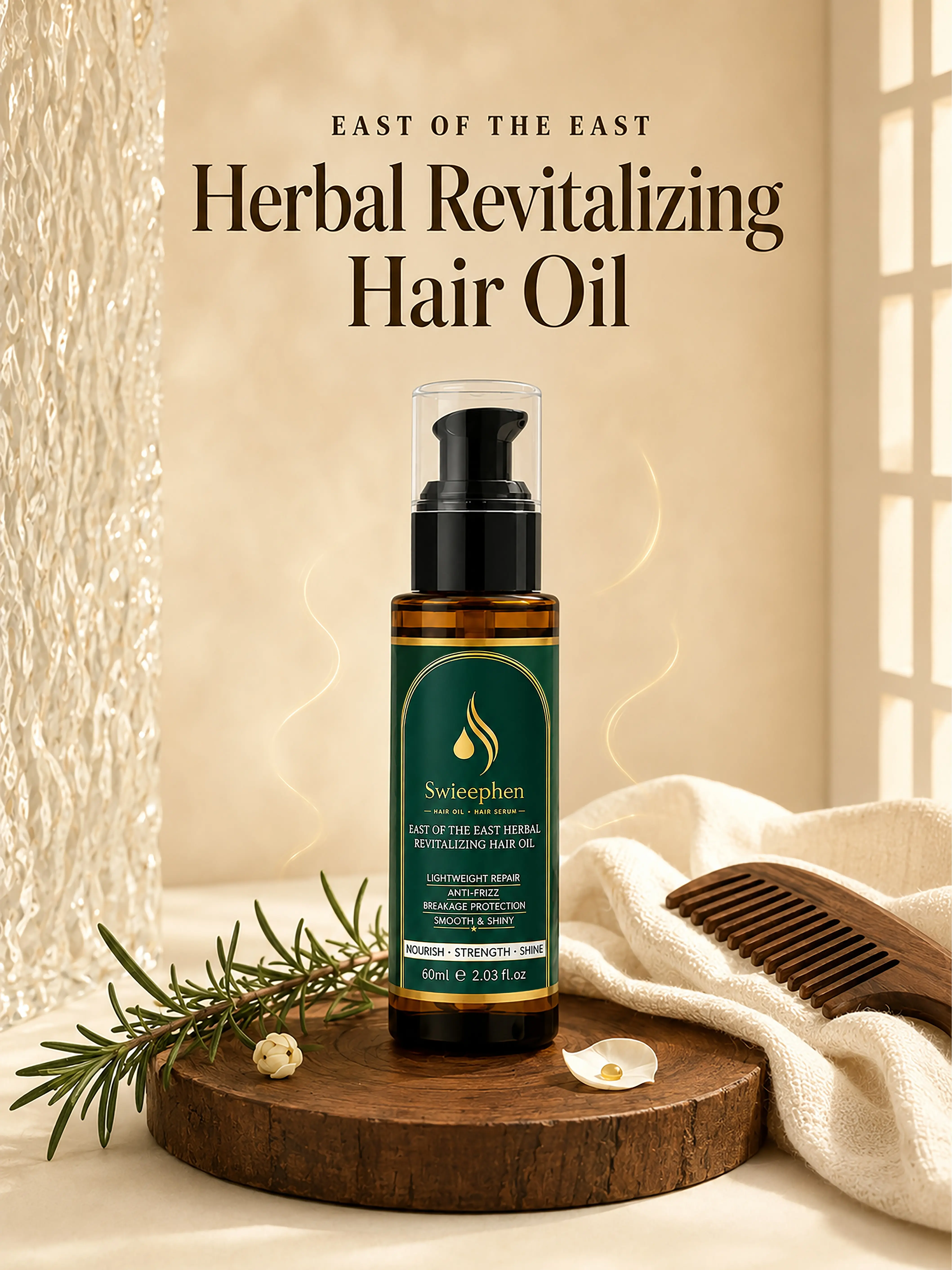 Swieephen Anti-Frizz Hair Oil for Frizzy Hair, Lightweight Non-Greasy Finishing Oil, Tames Flyaways, Softens Dry Hair & Adds Shine, for Dry Ends, Damp or Dry Hair, 60 mL / 2.03 fl oz