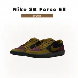 Nike SB Force 58 DV5477-008 Brown Leather Breathable Skateboard Shoes Unisex Closed Trainer