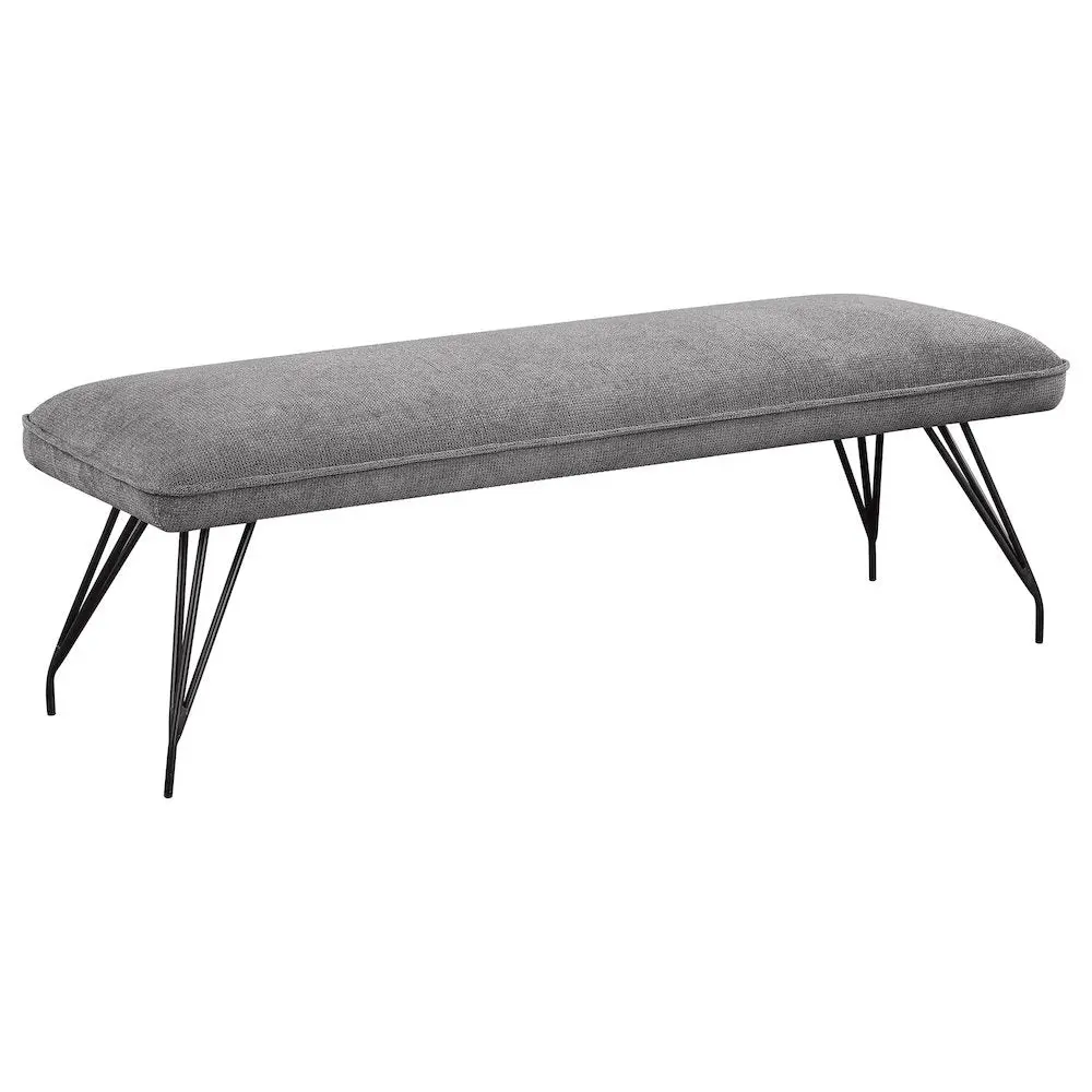 Dodson Mid-Century Modern Vintage Fabric Upholstered Long Backless Kitchen Dining Bench, Grey - Foam Cushion with Webbing, Pocket Coils, Metal Legs, Wood Accents, Polyester Fiber Fill