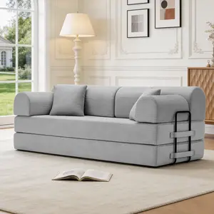 Boneless Couch Versatile Couches for Living Room No-Install Sofa Bed Corduroy Futon Soft Cloud Couch with Pillows for Bedroom Game Movie (White, 78")