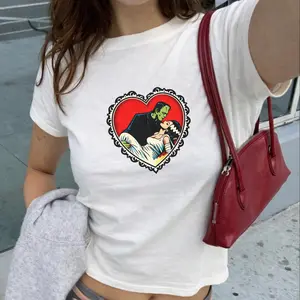 Retro Frankenstein Monster and Bride Graphic Tee, Gothic Shirt, Dark Fantasy Tshirt, Vintage Goth Lovers Tee, Halloween Trendy Babytee