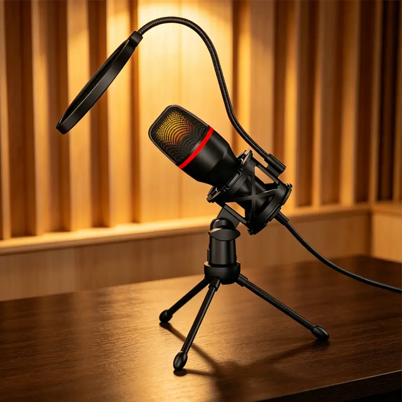Condenser Microphone Set with RGB Lighting, Intelligent Noise Reduction, Adjustable Tripod Mount & Bracket - Universal Computer Desktop Podcast Setup, Gaming Streaming Equipment