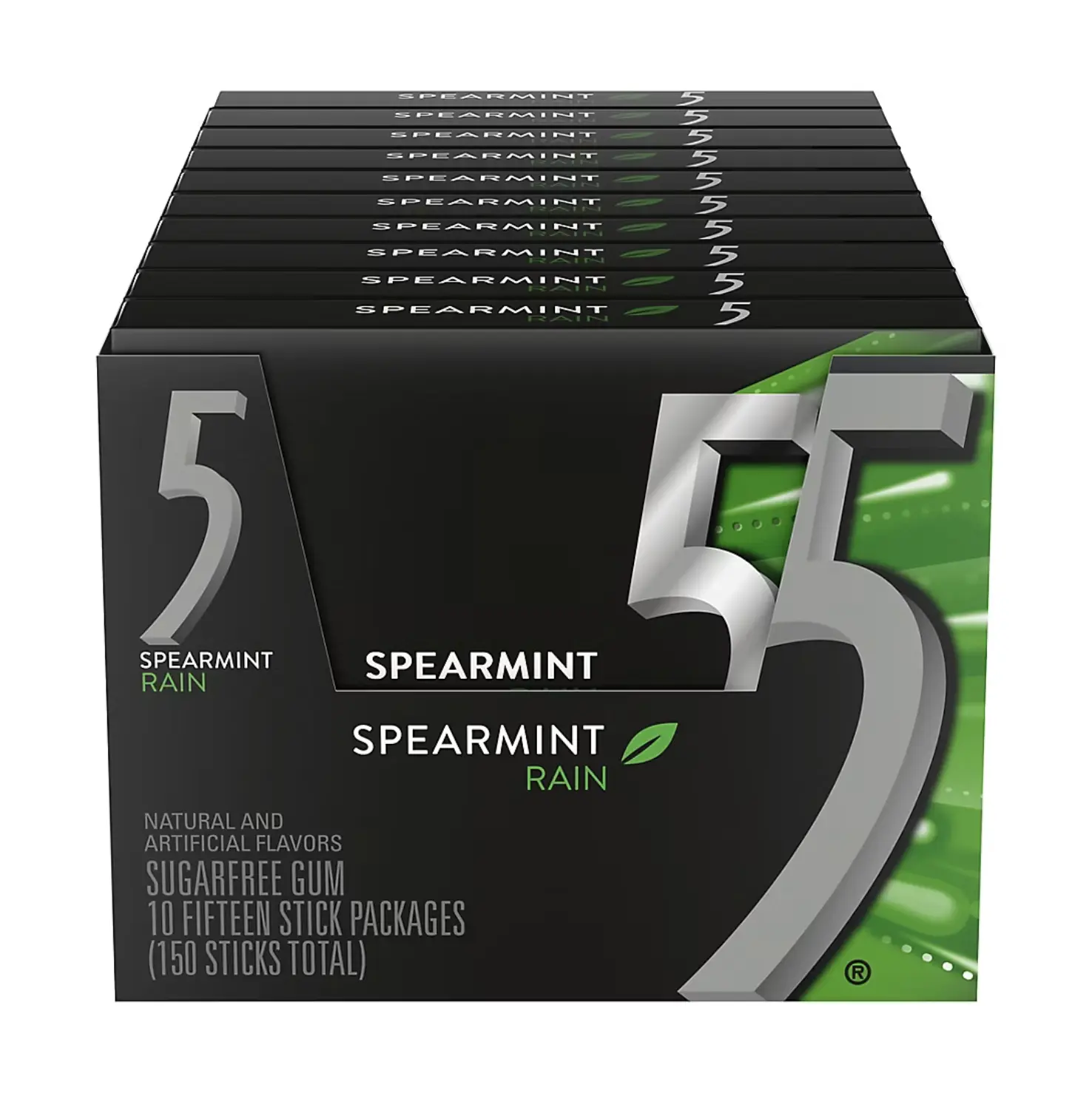 5 Gum Spearmint Rain, 15 Sticks Per Pack, 10 packs, Sugar Free Chewing Gum 5 Gum Spearmint Rain, 15 Sticks Per Pack, 10 packs, Sugar Free Chewing Gum