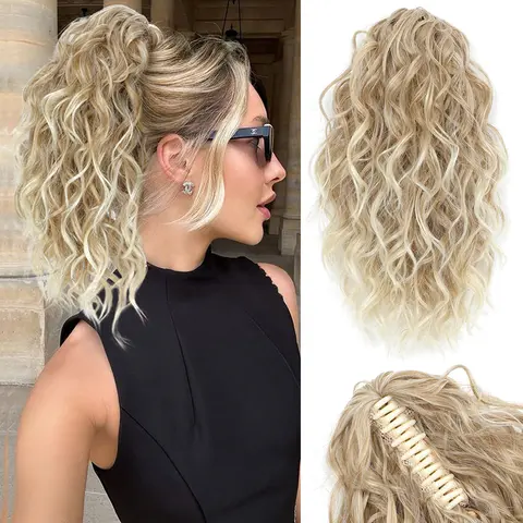 12 Inch Claw Clip Ponytail Extension Clip on Ponytails for Women Drawstring Curly Ponytail Wig Sythetic Hair Pieces