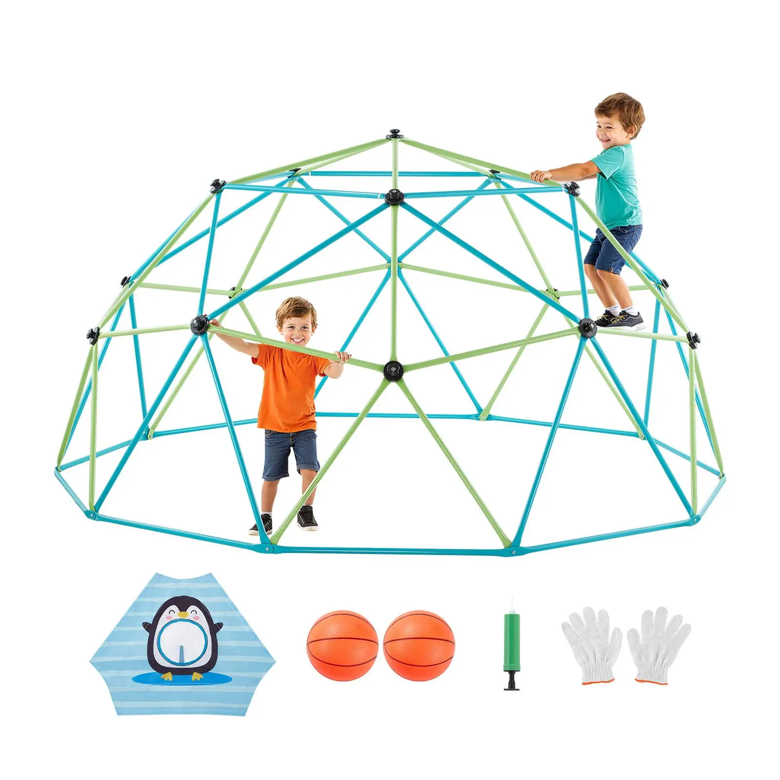 【SummerFinds】VEVOR 10FT Metal Geometric Climbing Dome Playground Equipment for Kids, Safety-Certified Steel Tubes Jungle Gym, 1000 lbs Load Backyard Outdoor Playset, Octopus Net, 2 Basketballs, Easy-Assembly Kids Outdoor Play Toy