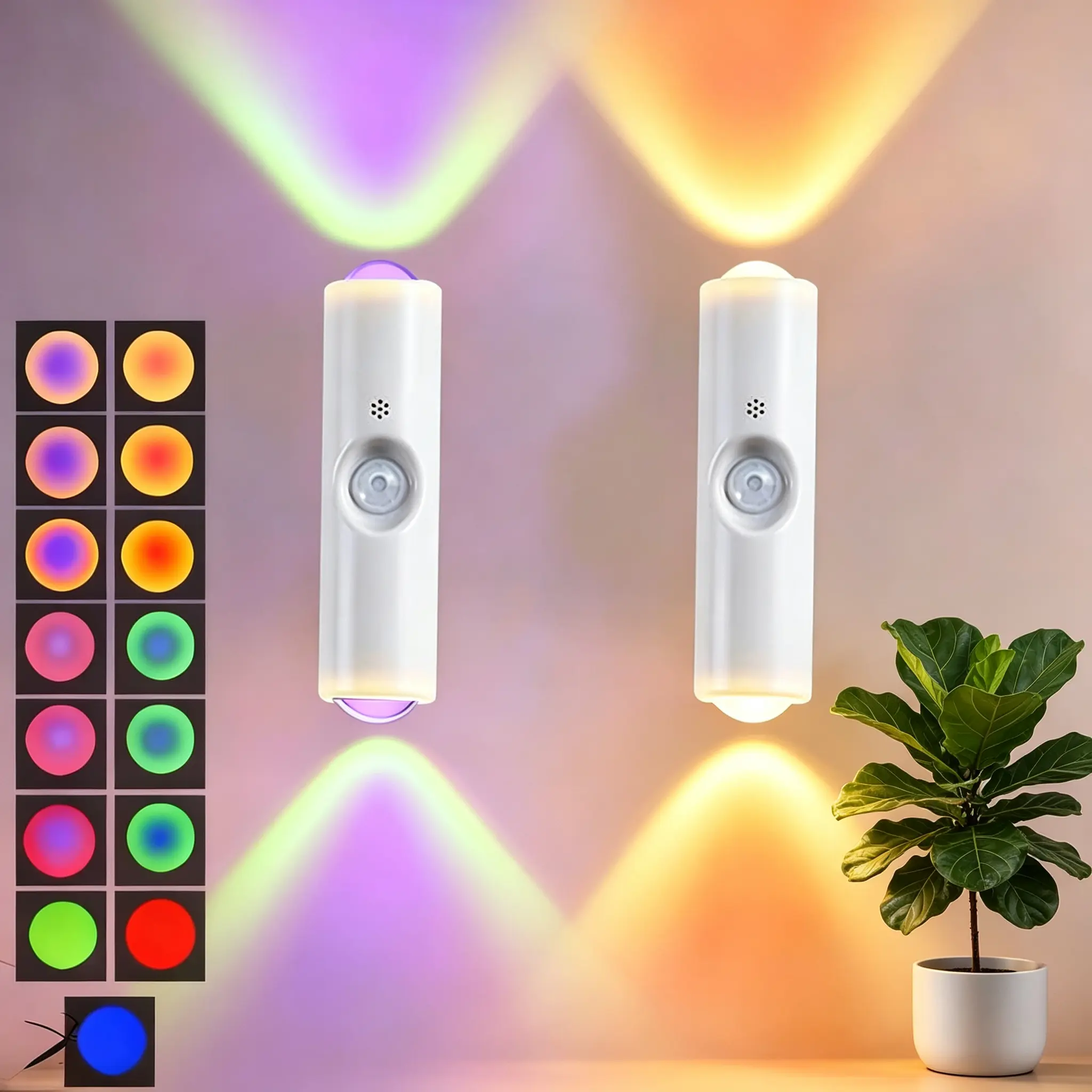 KEYDOORS RGB Motion Sensor Wall Sconce - Rechargeable Wireless Magnetic Double-Side Cat Eye LED Lamp for Stairway, Children's Room (Home Improvement Indoor Specialty Decorative Night Lighting)