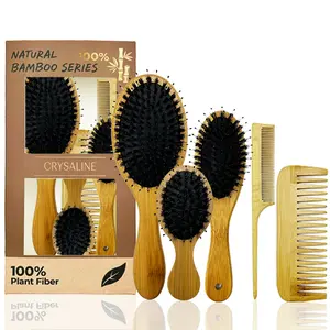Natural Bamboo Five-Piece Comb Set, Precision Sharp Teeth Combs, Wide Tooth Flat Combs, Multiple Size Bristle Combs, Comfortable Massage