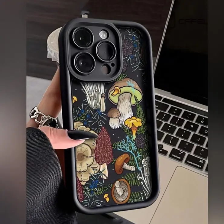 Mushroom Print Soft Silicone TPU Case for iPhone Series (16 Pro Max,15 Plus,14,13 Mini,12,11,X,XR,XS) - Anti-Scratch, Full Screen Protection, Camera Protected Bumper Cover, Women Gifts for iOS Devices