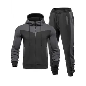Color Block Hooded Sports Set - 2-Piece Long Sleeve Jacket & Joggers |                         All-Season Training Suit |                         Stylish Coordinated Outfit