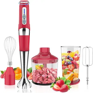 Cordless Immersion Blender, 4-in-1 Electric Hand Blender with 21-Speed & 3-Angle Adjust, USB Rechargeable,  & Dishwasher Safe for  , Smoothies, Soup (Red)