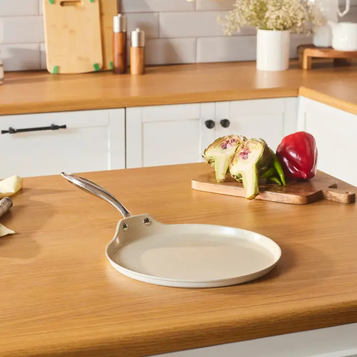 Karaca Swiss Crystal 28cm Non-Stick Induction Pancake Pan, Almond Cream Cookware