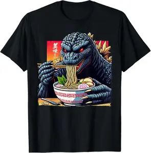 100%25 Cotton Funny Kaiju Eating Ramen Japanese Monster Lover Birthday T-Shirt