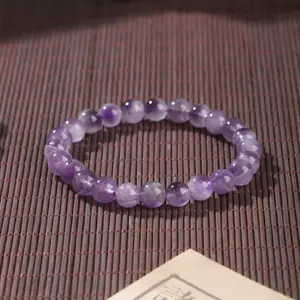【Chevron Amethyst】Single-Strand Chevron Amethyst Stretch Round Beads Bracelet Gift – A mystical bracelet perfect for stacking.