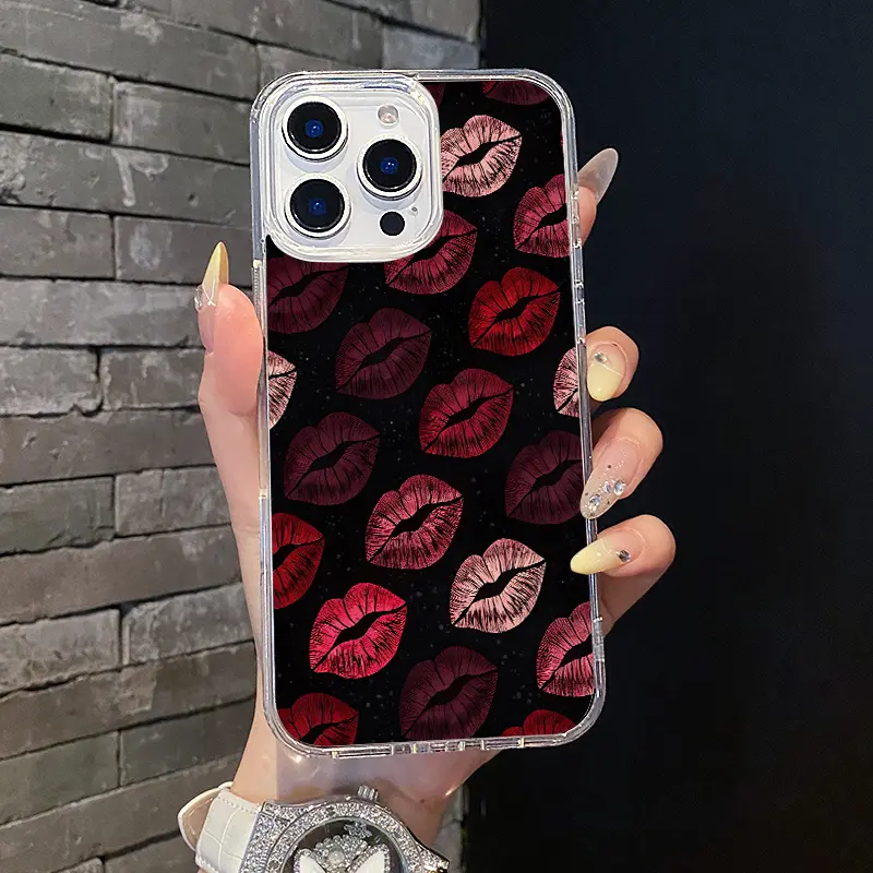 Magnetic TPU Soft Protective Cover for iPhone 11/12/13/14/15/16/17 Pro Max, MagSafe-Compatible Tech Accessory, Stylish Ruby Kisses Aesthetic Design, Lightweight Anti-Scratch Mobile Protection, Smartphone, Handheld