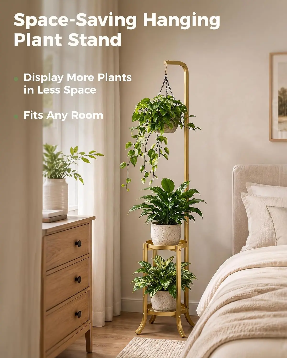 Bamworld Hanging Plant Stand Metal Plant Holder for Multiple Plants Gold