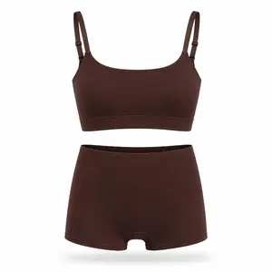 Lunaclo Women’s Seamless Wireless Bra & Boyshort Set Adjustable Spaghetti Straps Soft Cotton Stretch Breathable Lounge Underwear Set High Elastic Comfort Everyday Wear