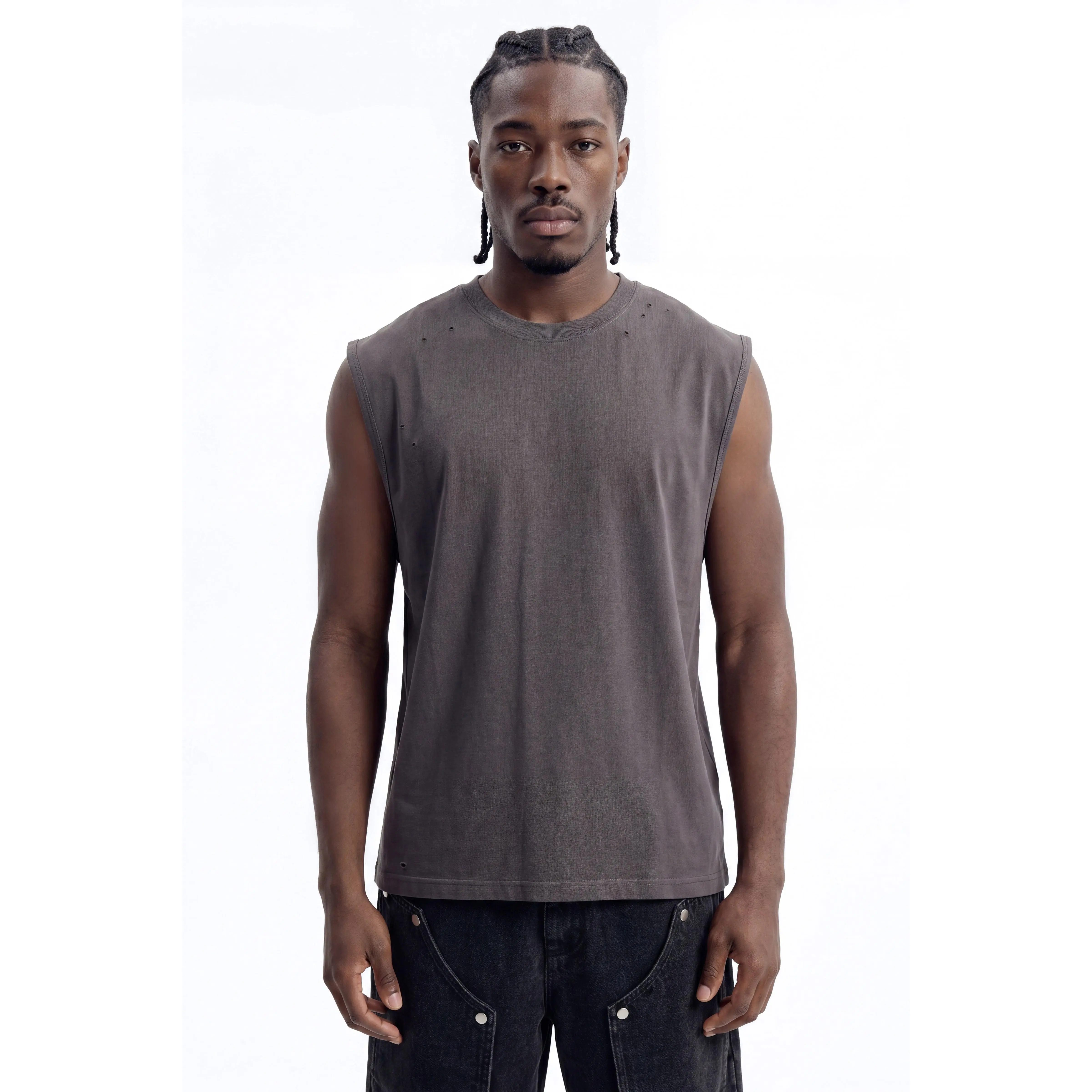 Destructed Muscle Tee - Charcoal