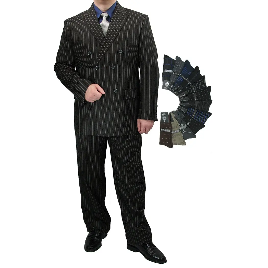 Luxurious Men's Double-Breasted Gangster Stripe Suit