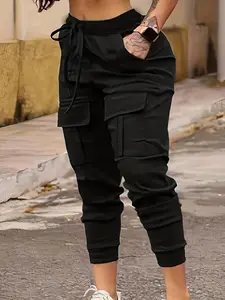 Women's High Waist Elastic Fit Work Pants with Pockets, Comfortable and Stylish Casual Office Wear, Perfect for Daily Use