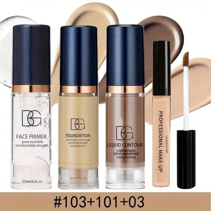 beauty glazed Set Of 4 Matte Base Makeup Products!Includes An Oil-Controlling And Hydrating Primer, A High-Coverage Concealer, A Long-Lasting Matte Foundation, And A Natural 3D Contour Cream.Effectively Conceals Pores And Imperfections