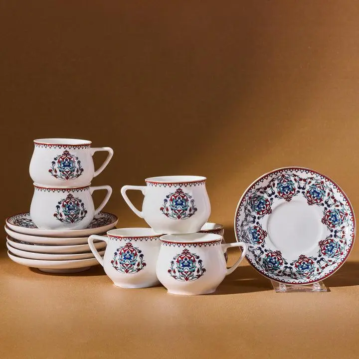 Karaca Nakkas Porcelain Turkish & Espresso Coffee Cup Set, 12 Pieces, 100ml, Multicolor