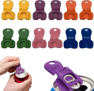 12Pack Soda Can Opener Set,Easy Tab Opener and Drink Protector with Reusable Complete-Cover Plastic Can Toppers,Fits Coke,Beer&Aluminum Beverage Cans,4Colors Lids for Party,BBQ,Camping,Colorful One-Hand Soda Can Opener