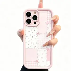 Phone Case: 1 High Bamboo Pink Flower Bow Tie TPU Material Drop-Proof Case with Precise Cutouts and Full Coverage Protection, Suitable for Iphone iPhone 6/7/8/X/11/12/13/14/15/16 Pro/16 Pro Max/16 Plus