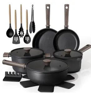 Astercook 18-Piece Pots and Pans Set, Black Titanium Induction Nonstick Cookware Set, Oven Safe to 480°F, Induction Compatible & Dishwasher Safe, Kitchen Cooking Set for RV Trips, Camping and Picnic