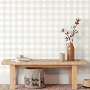 Boho Plaid Wallpaper - 17.3x78.7" Peel & Stick, Neutral Checkered Contact Paper for Cabinets & Nursery (Waterproof & Removable)