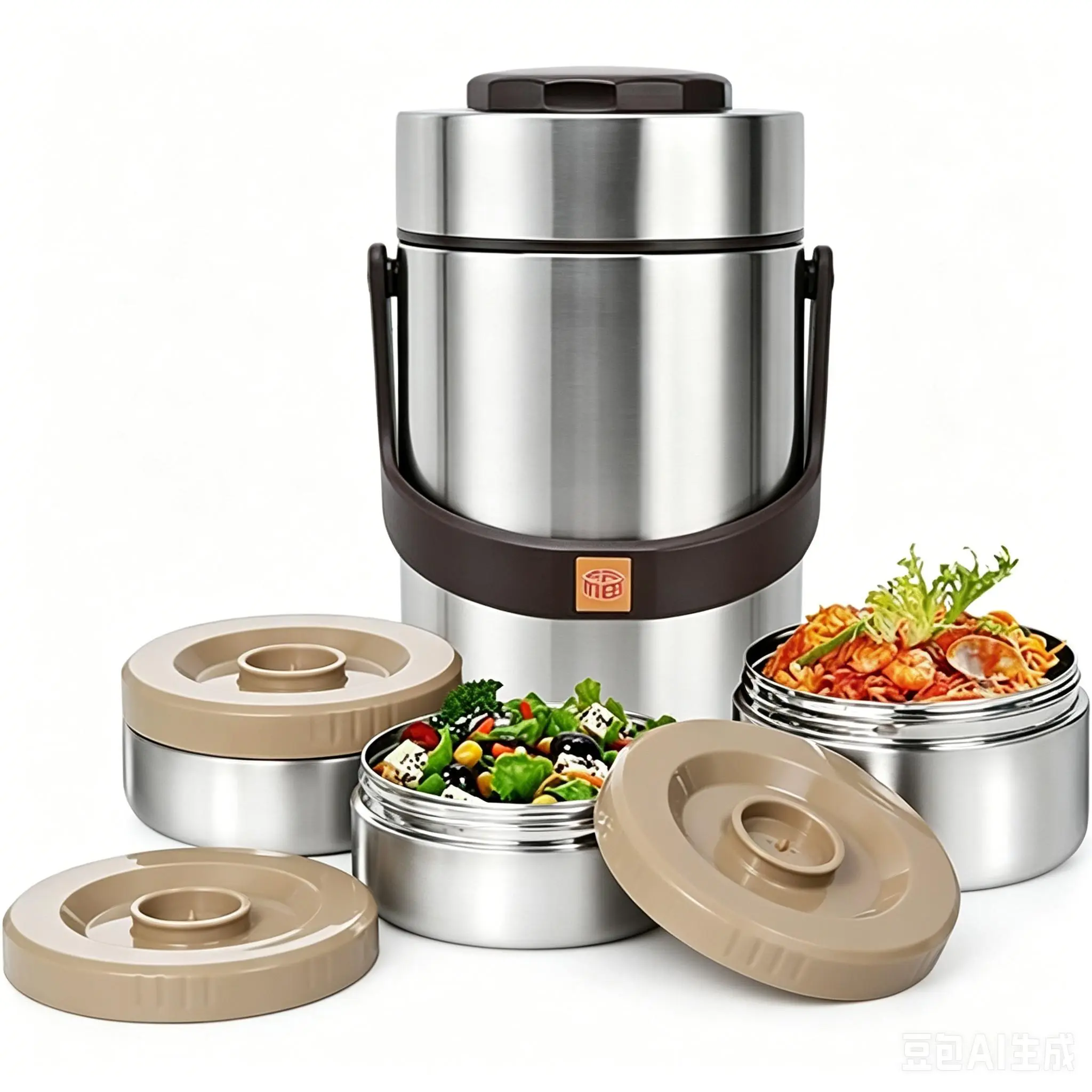 1 Set Including 3 Counts Container & 1 Count Barrel，Stainless Steel Lunch Box Set, Portable Leak-proof Stainless Steel Food Storage Containers with Lid for Home Office School, Leakproof Bento Box