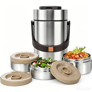 1 Set Including 3 Counts Container & 1 Count Barrel，Stainless Steel Lunch Box Set, Portable Leak-proof Food Storage Container with Lid for Home Office School, Leakproof Bento Box