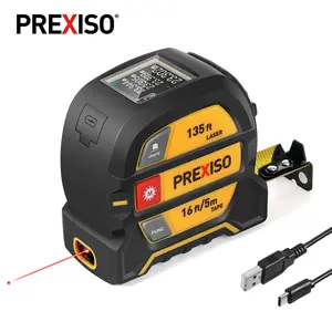 #JumpstartSale PREXISO 2-in-1 Laser Tape Measure, 135Ft Rechargeable Measurement Tool & 16Ft Measuring Movable Magnetic Hook - Pythagorean, Area, Volume, Ft/Ft+in/in/M Unit NOT Digital
