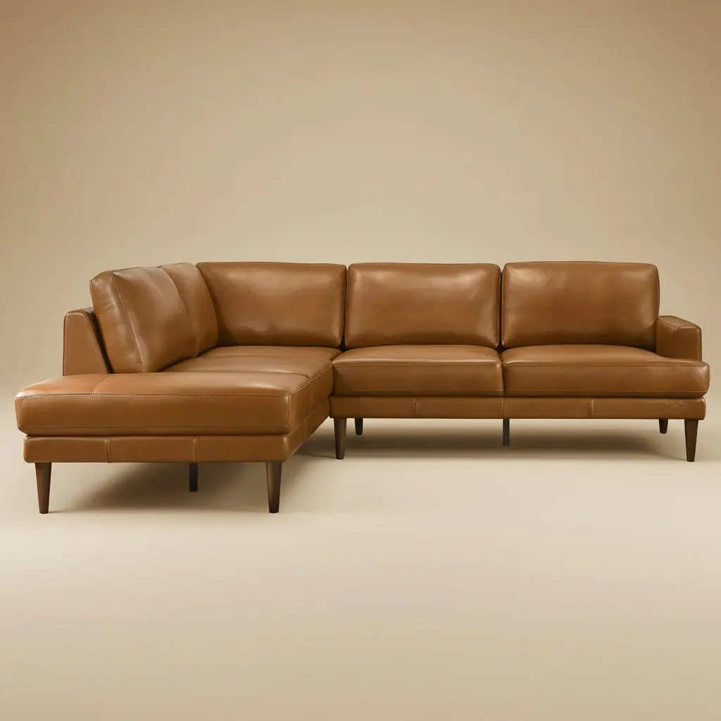 Harmony Tan Leather Sectional Sofa Left Facing Chaise