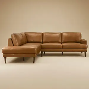 Harmony Tan Leather Sectional Sofa Left Facing Chaise