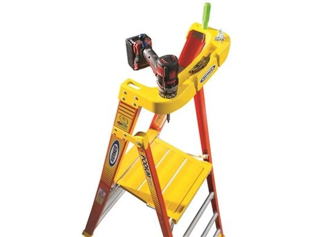 PD6204 Werner Type Ia Aluminum Podium Ladder - 4 ft, 4x work zone, easier to maneuver, edge360, extra-large platform, full aluminum bracing