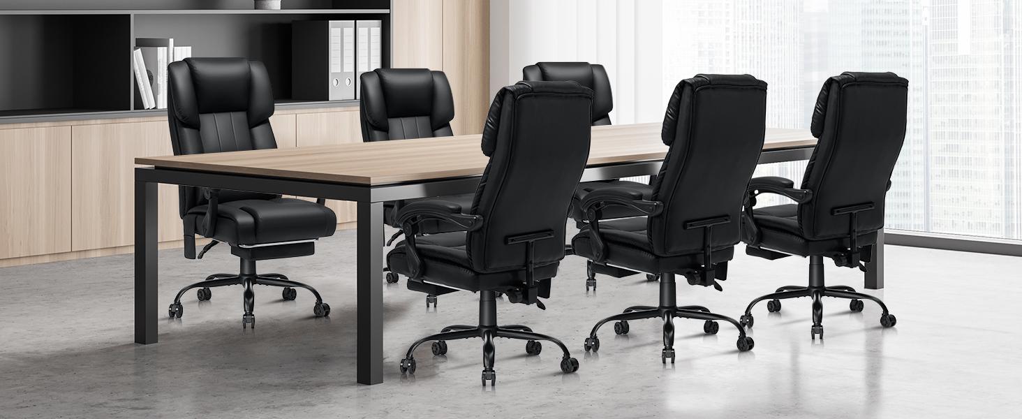 HOFFREE Reclining Office Chair with Massage and Heat Big and Tall Executive Office Chair with Foot Rest High Back PU Leather Computer Chair with Lumbar Support Black