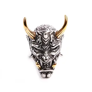 Oni Mask Stainless Steel Ring | Punk Hip - Hop Bold Statement | Men’s Edgy Jewelry
