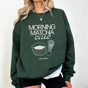 Morning Matcha Club Sweatshirt, Cozy Unisex Crewneck