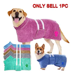 1pc Quick Drying Dog Bathrobe Dog Embroidered Terry Bathrobe Dressing Gown Super Absorbent Pet Bathrobe Adjustable Belly Band Super Soft Fabric Embroidery Craftsmanship