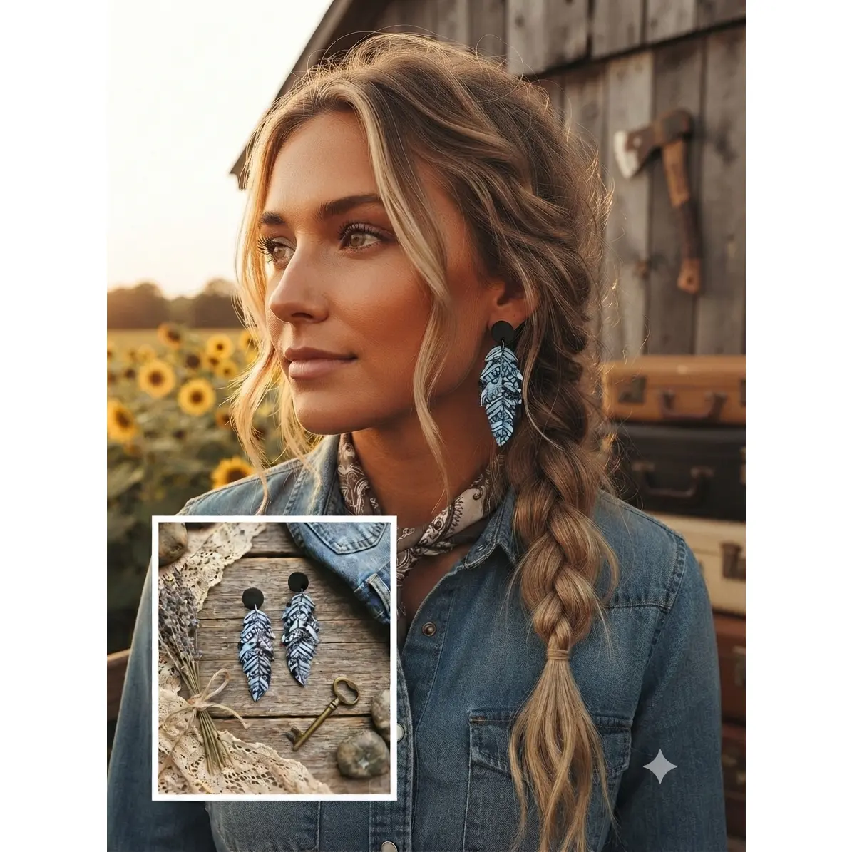 Modern Cowgirl Collection - Polymer Clay Earrings - Light Blue Turquoise