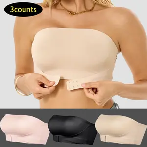 [3counts]Women's Solid Wireless Push Up Bra, Comfortable Breathable Front Buckle Bra, Soft Lingerie for All Seasons