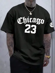 Men's T-Shirt Chicago Letter Number 23 Design T-Shirt Round Neck Short Sleeve Ice Silk Fabric Summer Casual Fashion Streetwear Tee