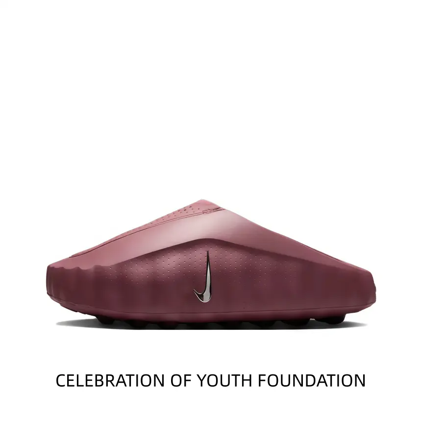 Futuristic Deep Burgundy Mule Slides with Liquid Silver Logo & Modular Traction Pods – Neuroscience-Inspired Design for Pre-Game Warm-Up or Recovery Wear