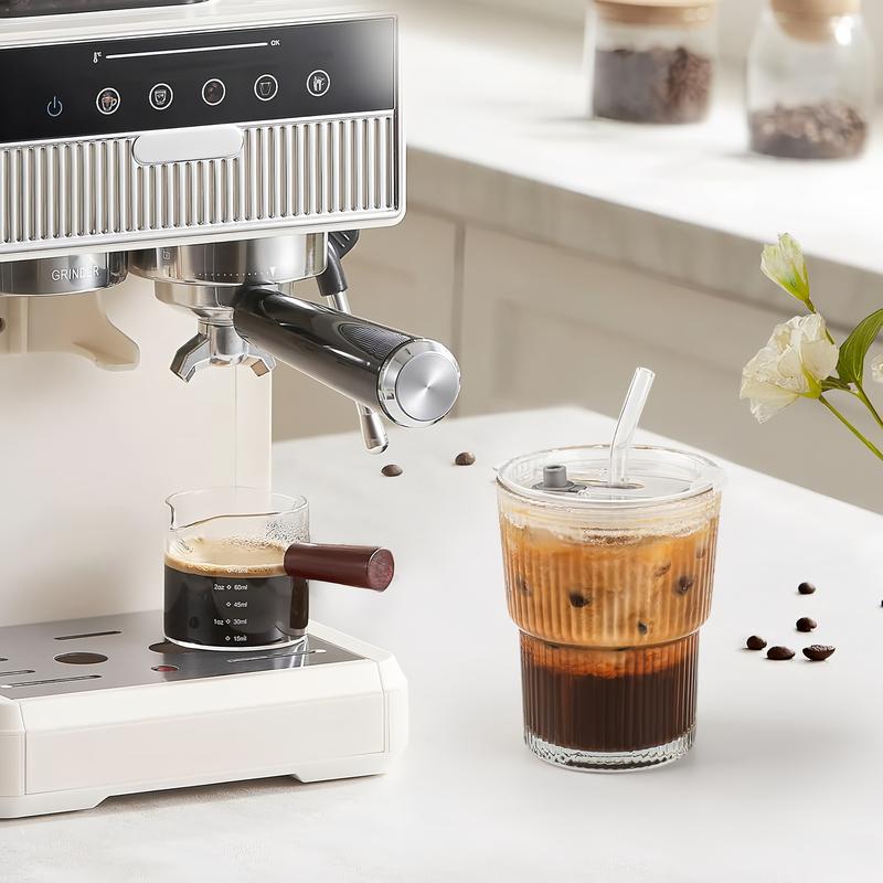 2pcs 14oz Glass Cups with Lids and Straws, Glass Coffee Cups, Iced Coffee Cups with Lids, Smoothie Cup, Tumbler for Whiskey, Cocktail, Juice, Tea, Latte